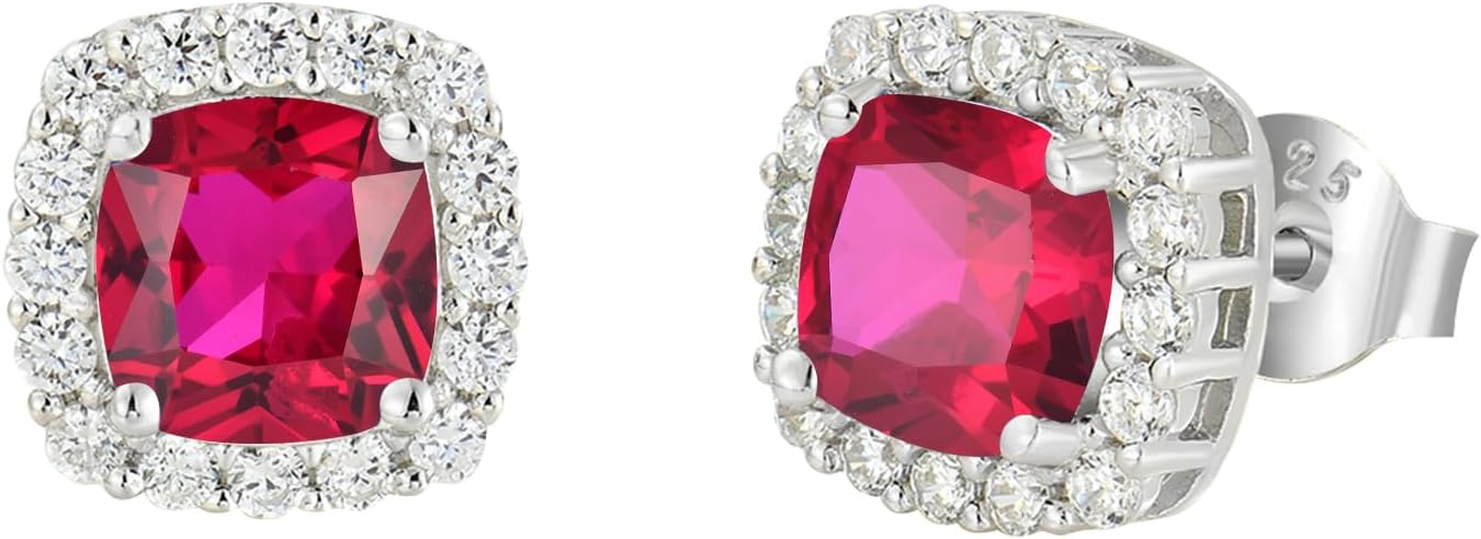 Women's Earrings 925 Sterling Silver Square Halo Stud Earrings With 5A Cubic Zirconia Birthstone Statement Earrings Jewelry Gifts for Women TIMFROZ
