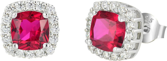 Women's Earrings 925 Sterling Silver Square Halo Stud Earrings With 5A Cubic Zirconia Birthstone Statement Earrings Jewelry Gifts for Women TIMFROZ