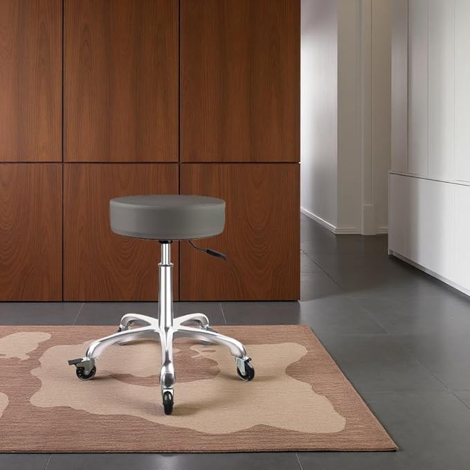 Rolling Stool with Wheels Adjustable Height，Heavy Duty Hydraulic Massage Stool with Super Thick Cushion for Massage Medical Tattoo Spa Guitar（Grey） Kick Boosters