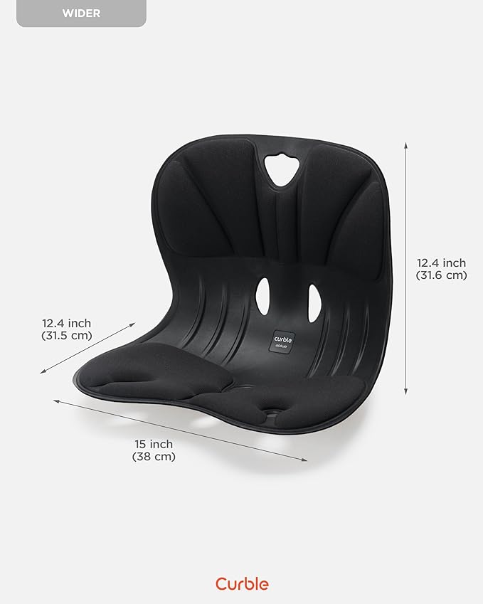 Curble Wider(Standard Wide) – Ergonomic Lower Back Support, Lumbar Support Back Posture Corrector for Low Back Pain Relief, Perfect for Home Office Desk Chair, and Floor Seat, Patented (Black) curble
