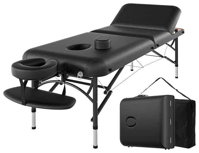 CLORIS 84" Professional Massage Table Portable 3 Folding Lightweight Facial Salon Spa Tattoo Bed Height Adjustable with Carrying Bag & Aluminium Leg Hold Up to 1100LBS CLORIS-Direct