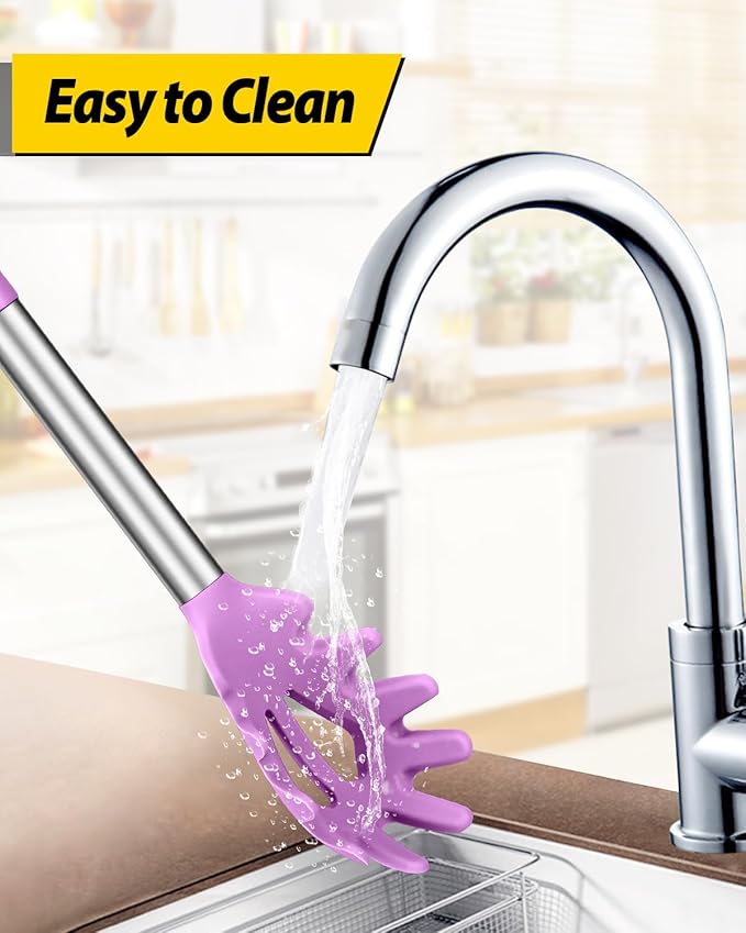 Silicone Pasta Fork and Ladle Spoon Set, Large Non Stick Kitchen Utensils for Cooking,Stirring,Serving Spaghetti, Soup, Sauce (PURPLE) BUNDLEPRO