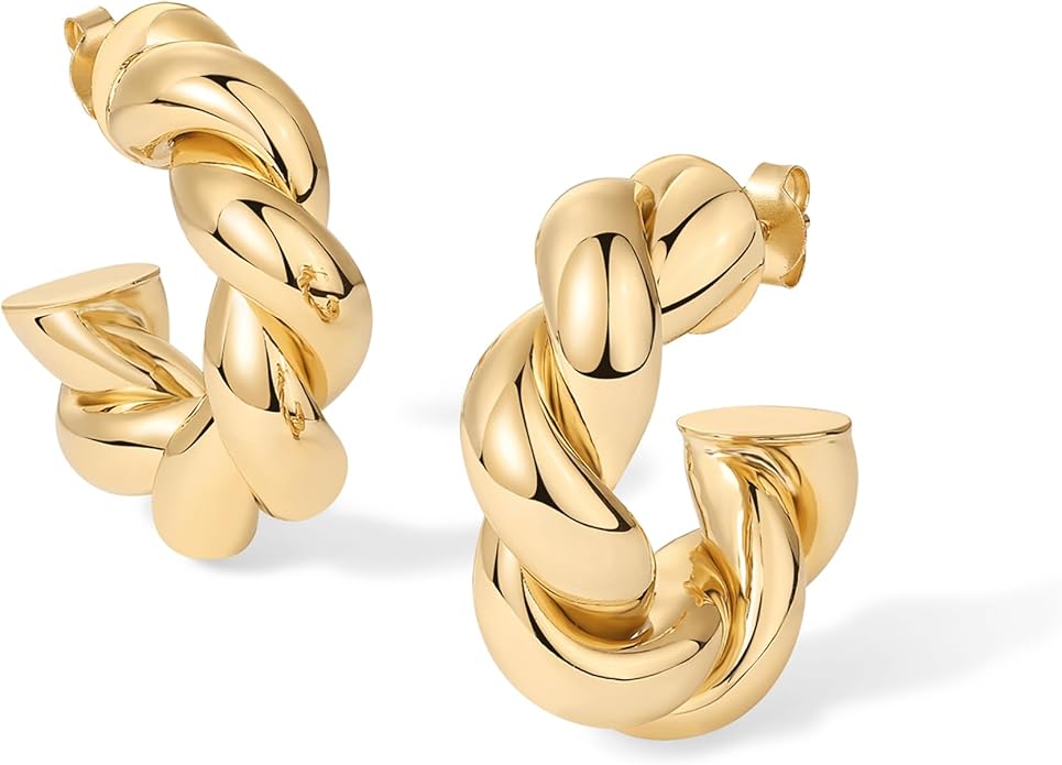 PAVOI 14K Gold Plated Chunky Twisted Puffed Rope Hoop Earrings for Women | Gold Earring Pair PAVOIJewelry