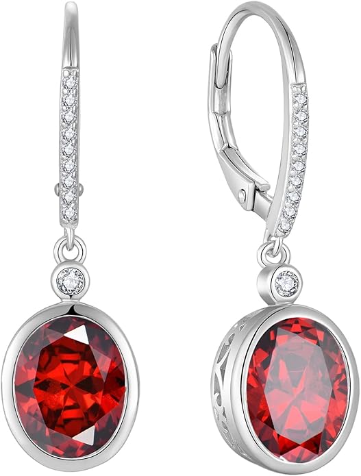 FJ Oval Cut Dangle Drop Earrings 925 Sterling Silver Leverback Earrings Birthstone Jewelry Gifts for Women FJ