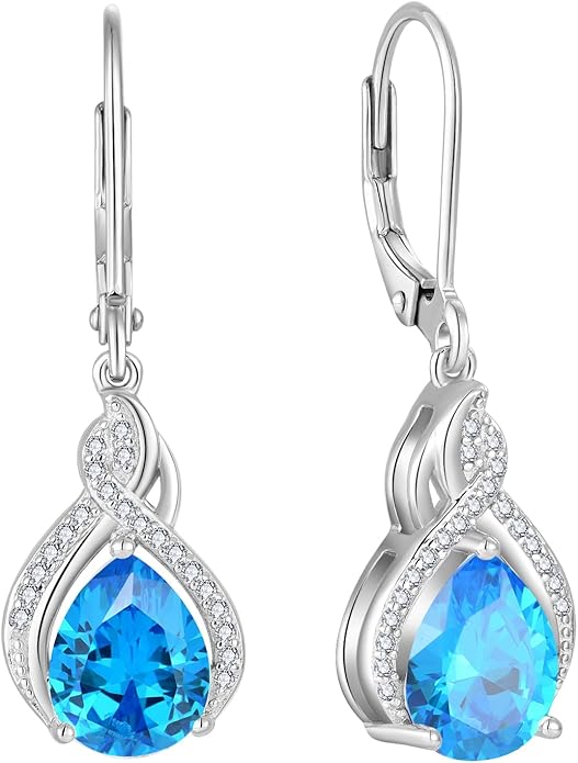 Infinity Teardrop Earrings 925 Sterling Silver Dangle Drop Leverback Earrings Pear Shaped Birthstone Jewelry Gifts for Women LWSARY