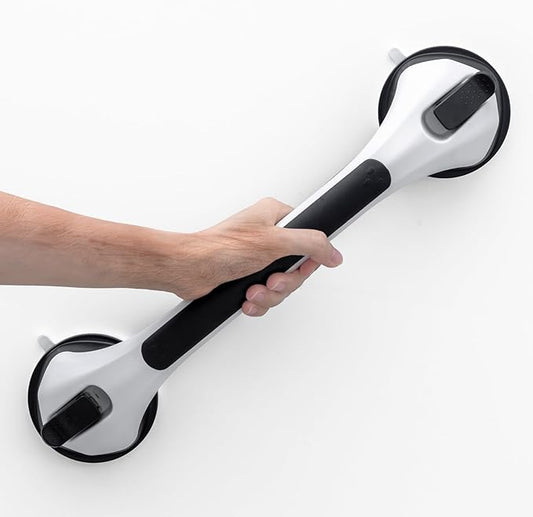 LEVERLOC Grab Bars for Bathtubs and Showers, Shower Handle 17 Inch Strong Suction Bath Handrails, Safety Grip for Bathroom Chair, Bathroom Grab Bar for Senior No Drilling Waterproof,Black LEVERLOC