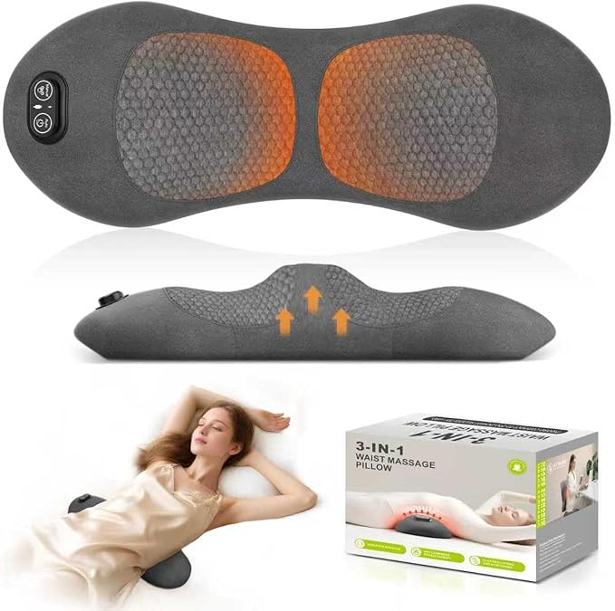 Smooth Triple Fusion Back Massager,with Heat, Vibration & Lumbar Traction - Deep Tissue Lumbar Pillow for Lower Back Pain Relief, Relaxation for Home, Office - Corded Electric（Dark Gray） Huixinline