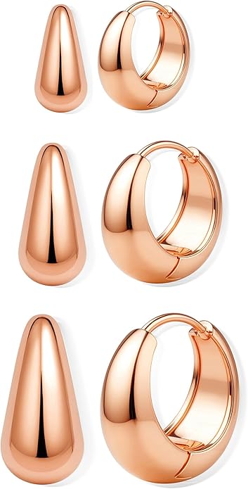 BESTEEL 3Pairs 14K Gold Plated Hoop Earrings Set for Women Chunky Earring Silver Plated Hypoallergenic Small Huggie Hoops Lightweight Tiny Thick Trendy Hoop Earrings Stacks for Multiple Piercing BESTEEL