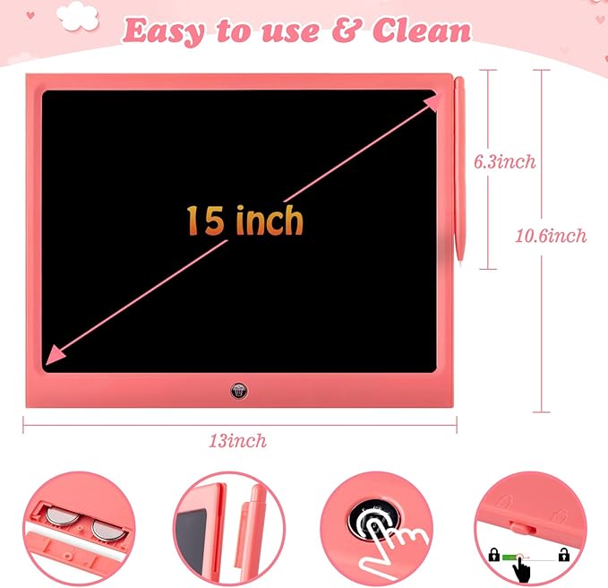 LCD Writing Tablet Kids Toys -15 Inch Toddler Toys Learning Drawing Pad Toys for 3 4 5 6 7 8 Years Boys Girls Birthday Christmas Easter Thanksgiving Gift Creative Doodle Board pbeknco