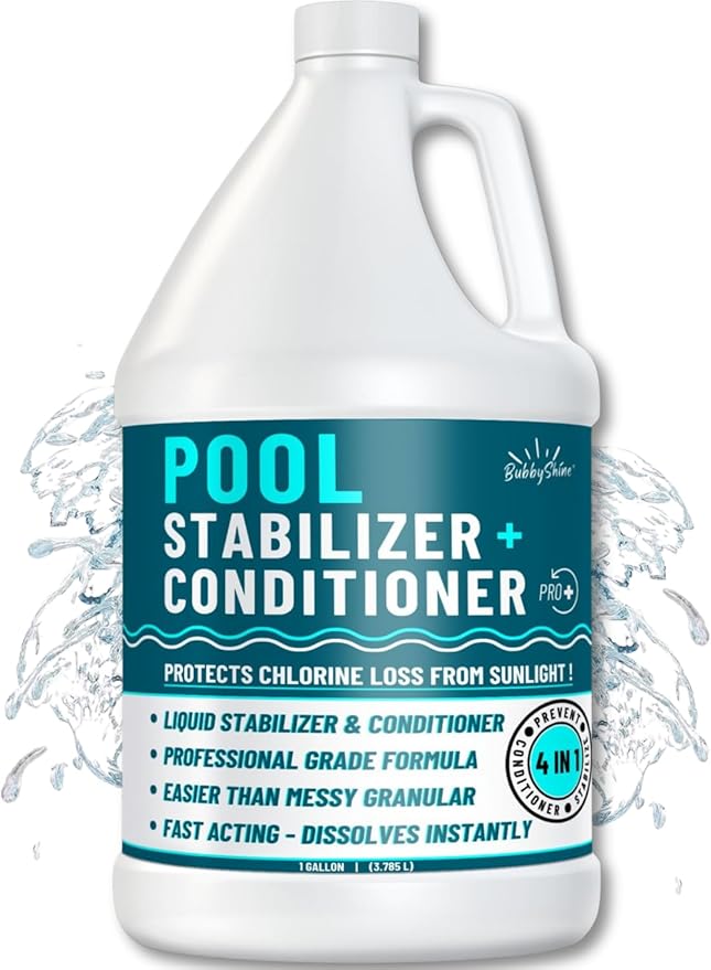 Pool Stabilizer - Cyanuric Acid Pool Stabilizer, Liquid Chlorine Stabilizer for Pool Chemicals, Swimming Pool Conditioner Stabilizer, Pool Stabilizer for Salt Pool & Chlorine, 1 Gallon BubbyShine
