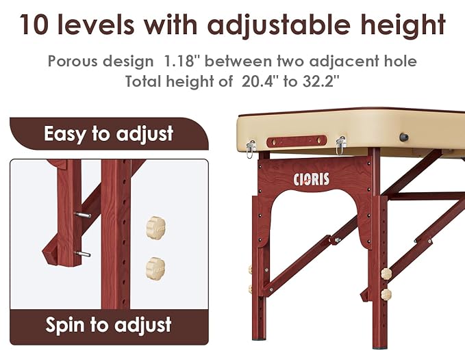 CLORIS 84" Professional Massage Table Portable Reinforced Wooden Leg Hold Up to 1100LBS 2 Folding Lightweight Spa Solon Tattoo Massage Bed Height Adjustable with Carrying Bag CLORIS-Direct