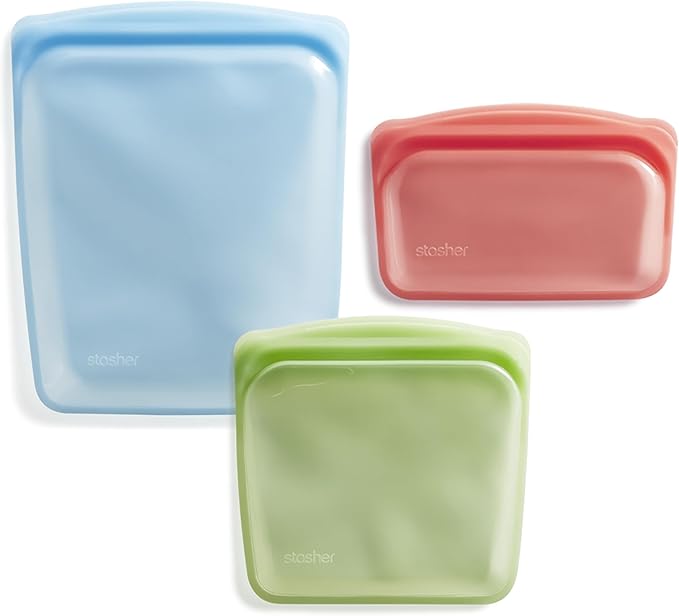Stasher Premium Silicone Reusable Food Storage Bags, 3-Pack, Multi, Multi-Use Food Storage Bags, Lunch Bag, Travel Containers, BPA Free, Leak-free, Dishwasher-Safe, Eco-friendly Stasher