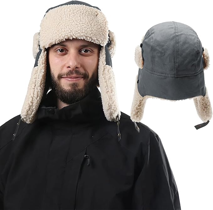 Ushanka Trapper hat, Winter Russian Hats for Men & Women Bomber Hat with Ear Flaps Warm Eskimo Trooper Hats HIKERBRO