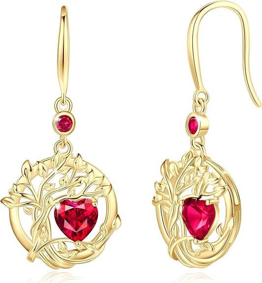 FANCIME Tree of Life Dangle Drop Earrings 925 Sterling Silver Dainty Round Gemstone Birthstone Earring Fine Jewelry Birthday Christmas Gifts for Her Women FANCIME