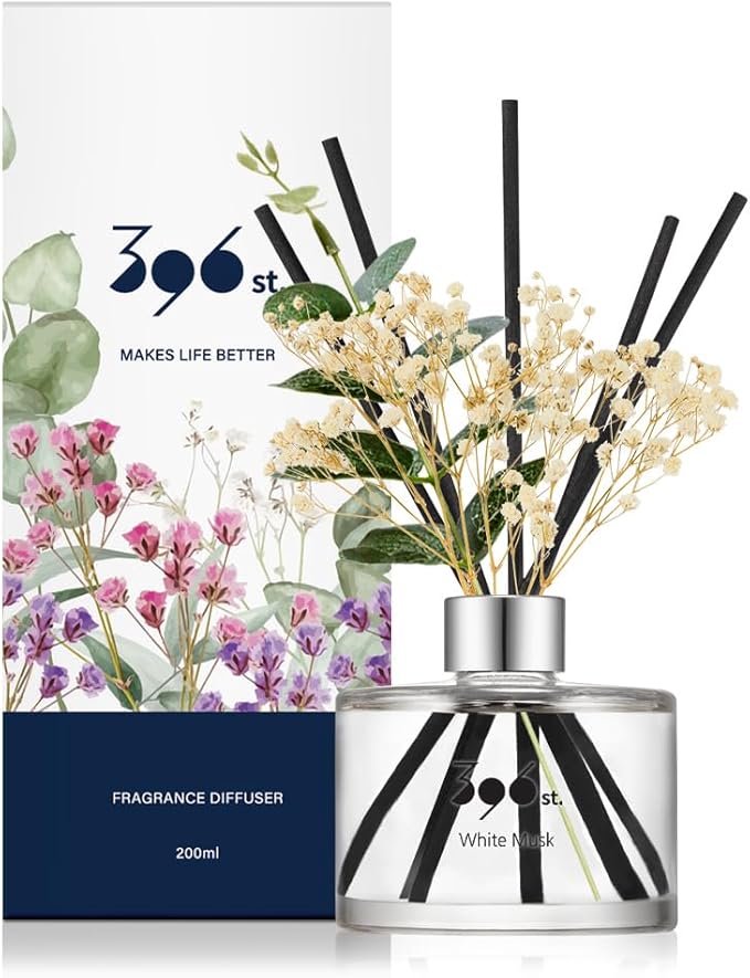 396 st. Preserved Baby's Breath Flower Reed Diffuser, White Musk, 200ml(6.7oz) / Reed Diffuser Sets, Home Fragrance, Scented Oils, Home & Bathroom Décor 396st