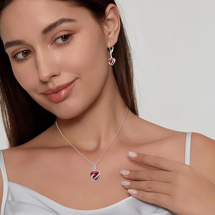 FJ Heart Dangle Drop Earrings 925 Sterling Silver Infinity Leverback Earrings Birthstone Jewelry for Women FJ