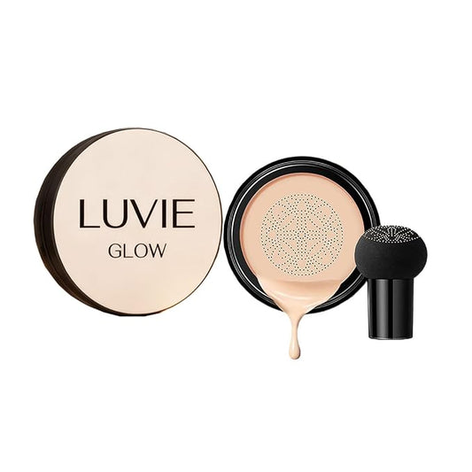 2026 Luvie Glow Foundation Cushion, Mushroom Head Air Cushion CC Cream,Long Lasting Matte Concealer for All Skin Types (WARM) Kick Boosters