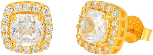 Women's Earrings 925 Sterling Silver Square Halo Stud Earrings With 5A Cubic Zirconia Birthstone Statement Earrings Jewelry Gifts for Women TIMFROZ