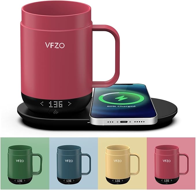 16Oz Temperature Control Smart Mug, Self Heating Coffee Mug LED Display, 180 Min Battery Life - Hot up to 149℉ Fast Wireless Charger Base Improved Design coffee serving sets mug(16oz, Dusty Rose) VFZO