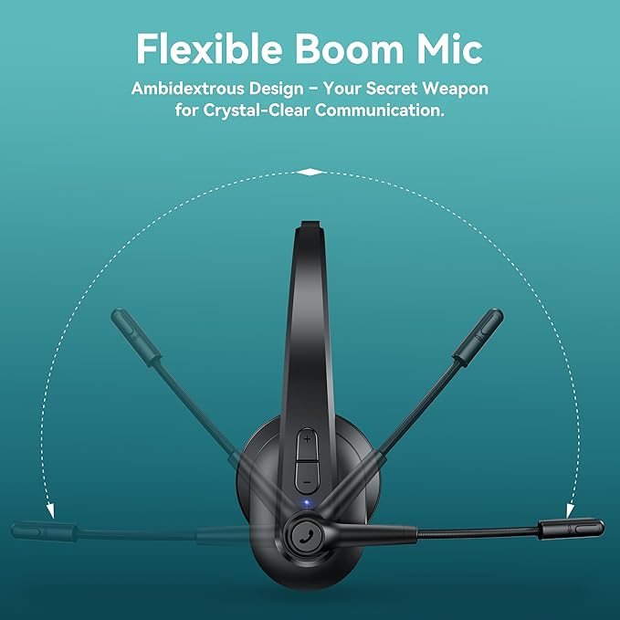 Bluetooth Headset with USB Dongle for Computer, Single-Ear Wireless Headset with Noise Cancelling Microphone for Office & Truckers, Bluetooth V5.2 with Mute Button for Work Sarevile