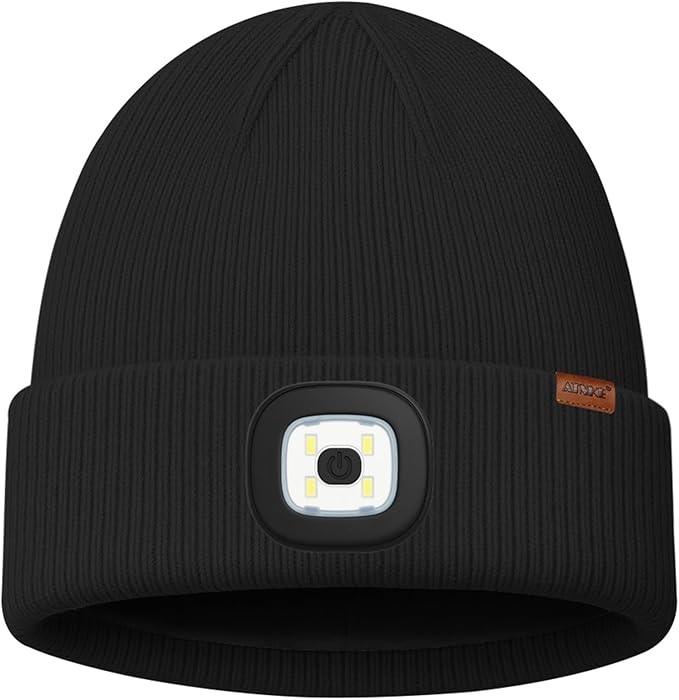 ATNKE Kids LED Lighted Beanie Cap,USB Rechargeable 4 LED Running Headlamp Lined Fleece Hat Light Gift for Boys and Girls ATNKE
