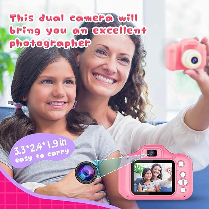 Upgrade Kids Selfie Camera, Christmas Birthday Gifts for Girls Age 3-9, HD Digital Video Cameras for Toddler, Portable Toy for 3 4 5 6 7 8 Year Old Girl with 32GB SD Card (Pink Dylanto