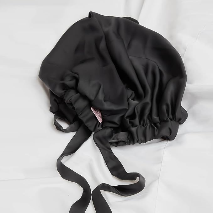 Kitsch XL Satin Bonnet for Sleeping - Softer Than Silk Hair Bonnet For Women - Secure Fit, Adjustable Night Cap For Curly & Textured Hair - Prevents Breakage, Tangles & Thinning - Black Kitsch