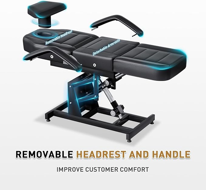 Stationary Massage Table with Memory Foam, Massage TattooTable with Adjustable Height, Facial Bed for Esthetician, PU Leather for Physical Therapy & Spa (Metal/ 3 Molds-1-Black, 40''L x 21''W) Kick Boosters