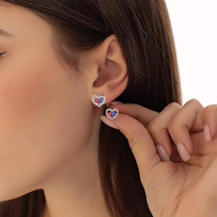 Iefil Christmas Gifts for Women Wife - 925 Sterling Silver Birthstone Earrings, Anniversary Birthday Gifts for Women Wife Girlfriend Mom IEFIL