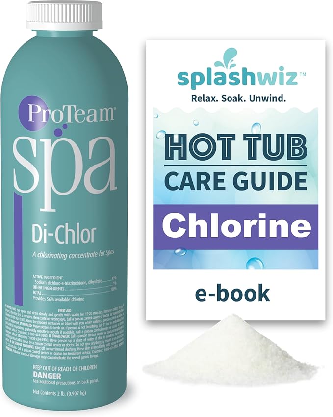 ProTeam Spa Di-Chlor - Hot Tub Chlorine for Hot Tubs and Spa Sanitizer for Hot Tub with SplashWiz Hot Tub Chemicals Care Guide - Made in USA (2 lb) SplashWiz%E2%84%A2