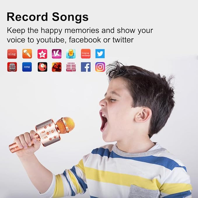 Microphone for Kids Voice Change Karaoke Microphone Kids Girl Gifts Handheld Wireless Bluetooth Microphone Home Party Favor Mic Microphones Kids Christmas Birthday Gifts FINYIORE