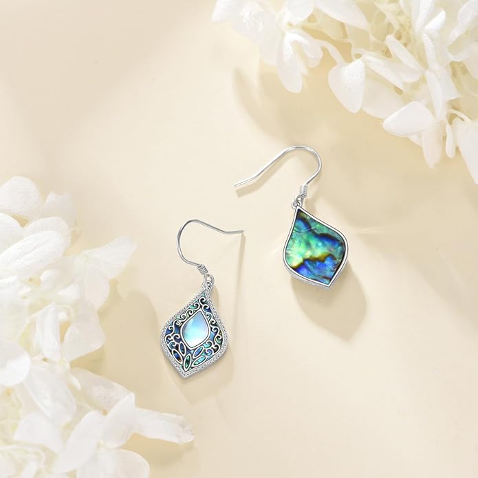 YFN Filigree Moonstone Dragonfly Earrings Sterling Silver Teardrop Bohemian Irish Celtic Knot Drop Dangle Earrings Abalone Shell Jewelry Gifts for Women YFN