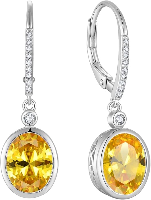 FJ Oval Cut Dangle Drop Earrings 925 Sterling Silver Leverback Earrings Birthstone Jewelry Gifts for Women FJ