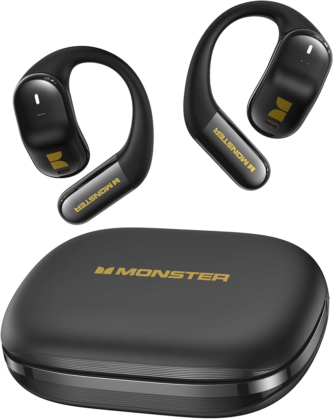 Monster Open Ear AC326 Headphones, Bluetooth 6.0 Wireless Earbuds with Dual-Mic Clear Calls, Air Conduction Headphones with Ear Hooks, Spatial Audio, Snug Fit, 35H Playtime, IPX5 for Sports, Black Monster