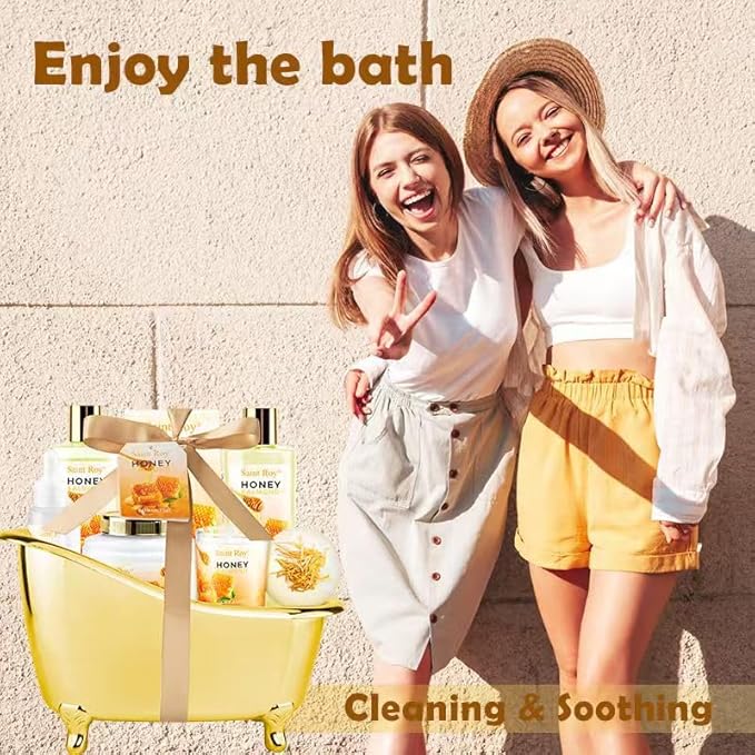 Christmas Gifts for Women Bath & Body Gift Set, Luxury Home Spa Bath Gift Basket, Honey Almond Scented Bath Set, Pamper Gifts Birthday gifts & Teens, Spa Kit Gift, Home Spa Gifts for Men Dad SaintRoy