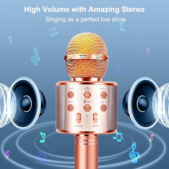 Microphone for Kids Voice Change Karaoke Microphone Kids Girl Gifts Handheld Wireless Bluetooth Microphone Home Party Favor Mic Microphones Kids Christmas Birthday Gifts FINYIORE