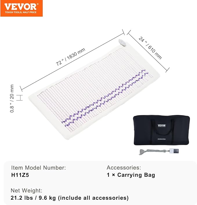 VEVOR Far Infrared Heating Pad, Amethyst Heating Mat with Negative Ions, 103-159℉ Hot Gemstones Therapy Mat with 0-12 Hours Timer for Full Body Pain Relief (72 x 24-inch) VEVOR