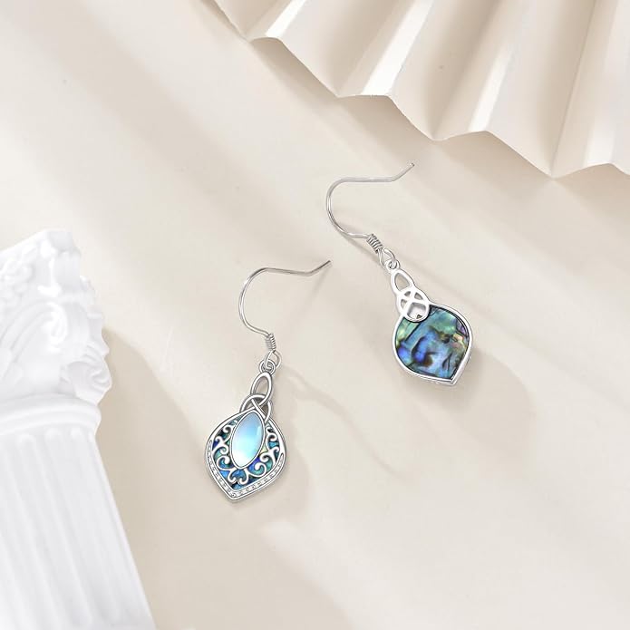 YFN Filigree Moonstone Dragonfly Earrings Sterling Silver Teardrop Bohemian Irish Celtic Knot Drop Dangle Earrings Abalone Shell Jewelry Gifts for Women YFN