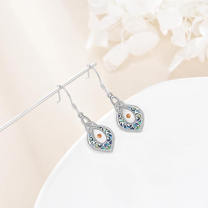 YFN Filigree Moonstone Dragonfly Earrings Sterling Silver Teardrop Bohemian Irish Celtic Knot Drop Dangle Earrings Abalone Shell Jewelry Gifts for Women YFN