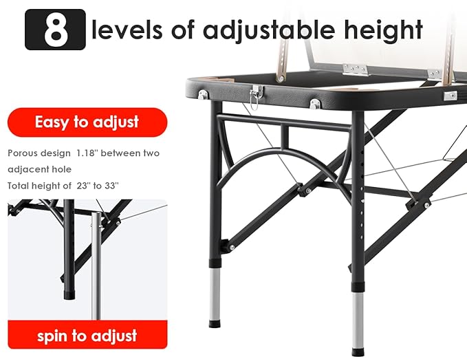 CLORIS 84" Professional Massage Table Portable 3 Folding Lightweight Facial Salon Spa Tattoo Bed Height Adjustable with Carrying Bag & Aluminium Leg Hold Up to 1100LBS CLORIS-Direct