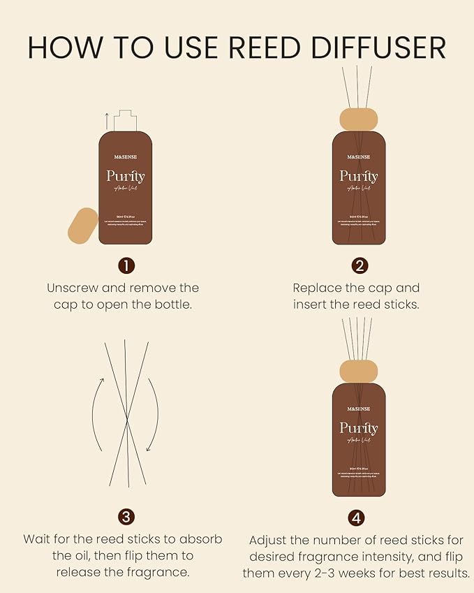 M&SENSE Orange Blossom Reed Diffuser: 6.3 fl oz Non-Toxic Aroma Set with Sticks, Light & Subtle Fragrance, Long-Lasting Natural Essential Oil Gifts for Bedroom, Shelf Decor & Small Spaces MSENSE