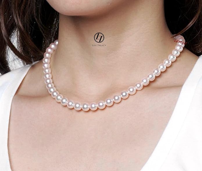 Lily Treacy Japanese Akoya Pearl Necklace Strand 14K gold clasp 18" w/Stud Earrings 18K gold post Set Bridal Gift 7-7.5mm LILYTREACY