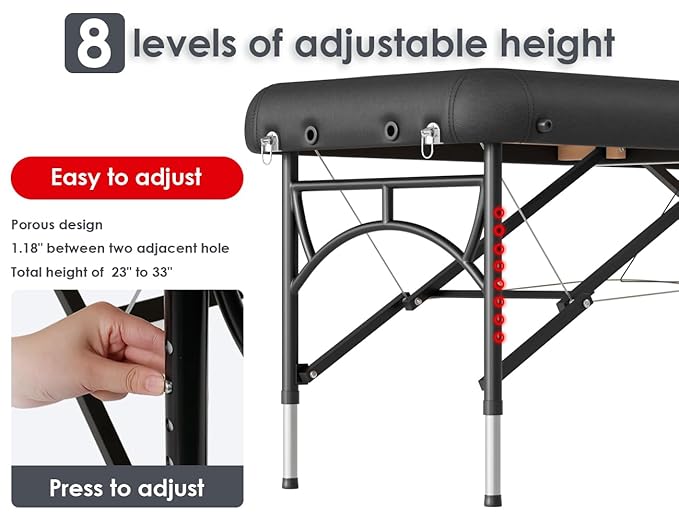 CLORIS 84" Professional Massage Table Portable 2 Folding Lightweight Facial Solon Spa Tattoo Bed Height Adjustable with Carrying Bag & Aluminium Leg Hold Up to 1100LBS CLORIS-Direct