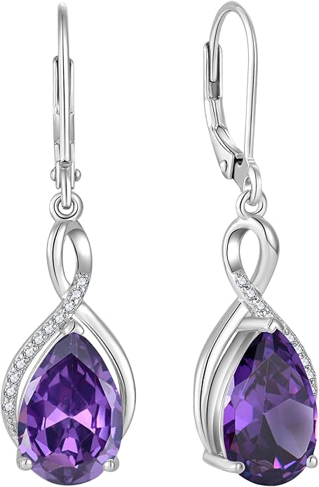 Earrings for Women 8x12mm Birthstone Sterling Silver Infinity Dangle Drop Leverback Earring EJARY