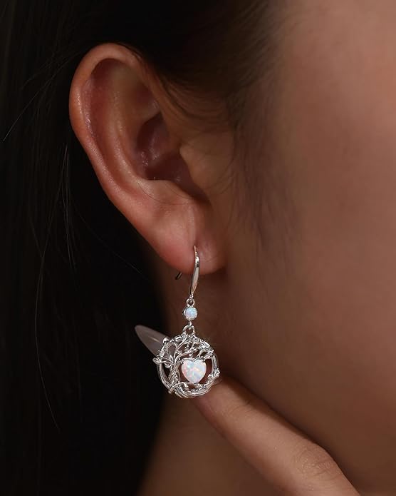 FANCIME Tree of Life Dangle Drop Earrings 925 Sterling Silver Dainty Round Gemstone Birthstone Earring Fine Jewelry Birthday Christmas Gifts for Her Women FANCIME