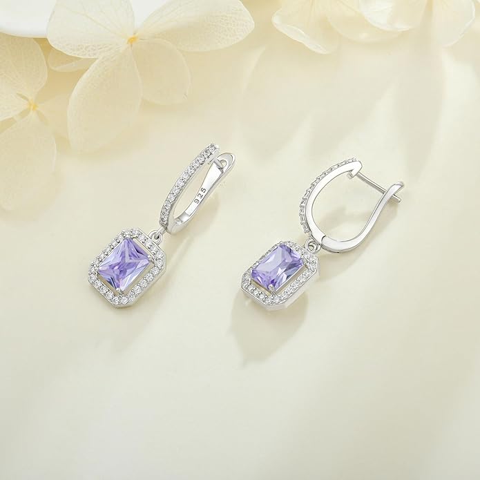 Women's Solitaire Dangle Drop Earrings 925 Sterling Silver Pure Square Huggie Earrings Hoop Dangle Drop Earrings Jewelry Gift WisbalJewelry