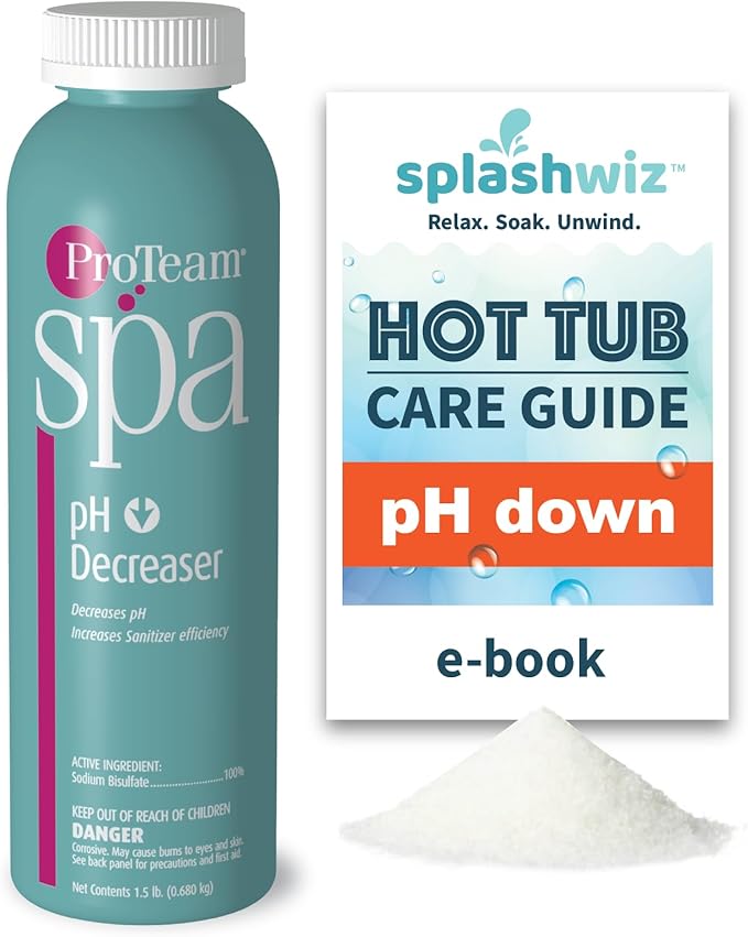 ProTeam Spa pH Decreaser for Hot Tub - pH Down Hot Tub pH Decreaser Bundle with SplashWiz Spa & Hot Tub Chemicals Care Guide e-Book Made in USA (1.5 lb) SplashWiz%E2%84%A2