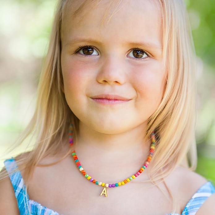 Eioi & Lmnm Colorful Initial Necklaces for Girls Women Kids - Teen Girls Gifts Trendy Beaded Initial Necklace Dainty Letter Gifts Choker Necklace for Girl Jewelry Kick Boosters