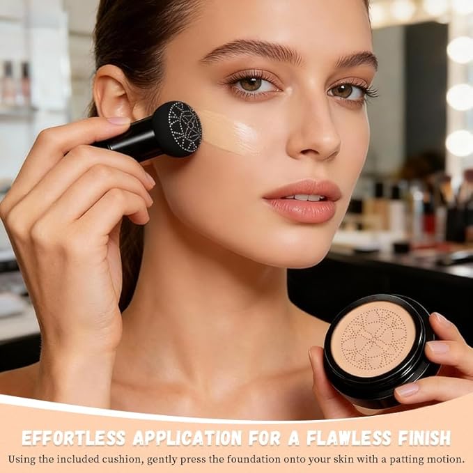 Luvie Glow Foundation Cushion, 2026 New Mushroom Head Air Cushion CC Cream, Full Coverage Foundations for Mature Skin, BB Cream for All Skin Types (Natural) TWWKDD