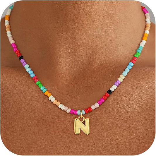 Christmas Gifts for Grandkids Teens Girls - Bubble Colorful Initial Necklaces for Women Teen Girl Trendy Stuff Beaded Initial Necklace Birthday Gifts Stocking Stuffers for Teen Girls Women Maxcate